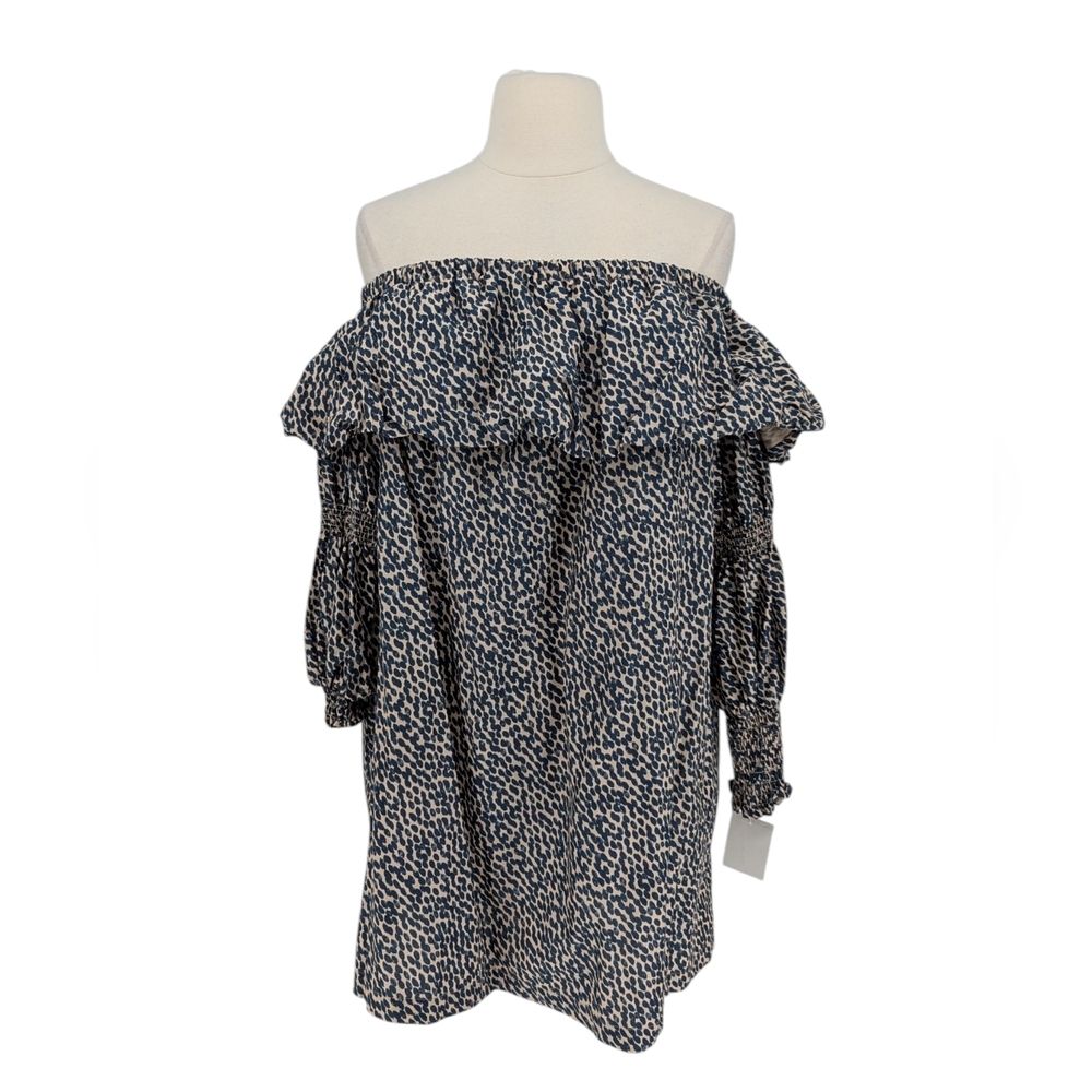 00271 Eloquii Off Shoulder Animal Print Tunic Dress Blue Tan size 14/16 bohemian